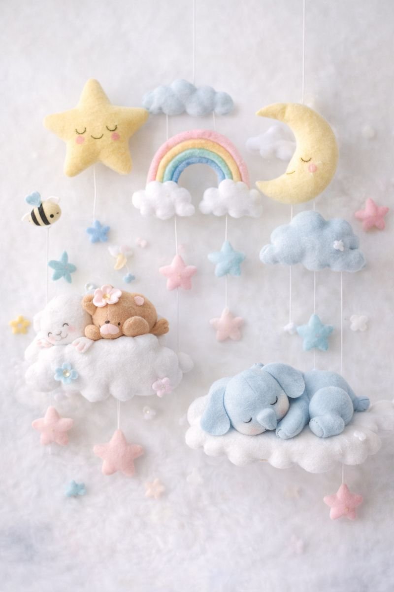 Tema nuvem e céu em feltro